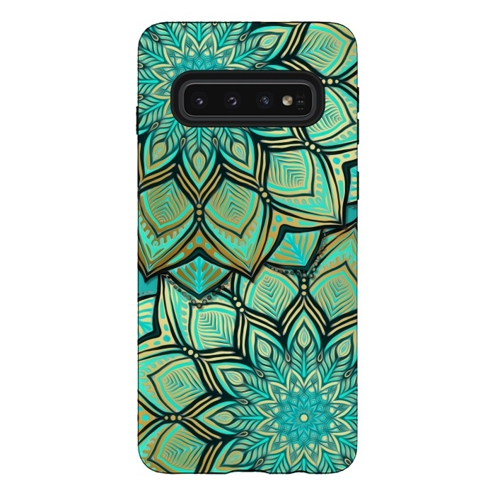 Galaxy S10 StrongFit Emerald and Teal Gilded Mandala by Micklyn Le Feuvre