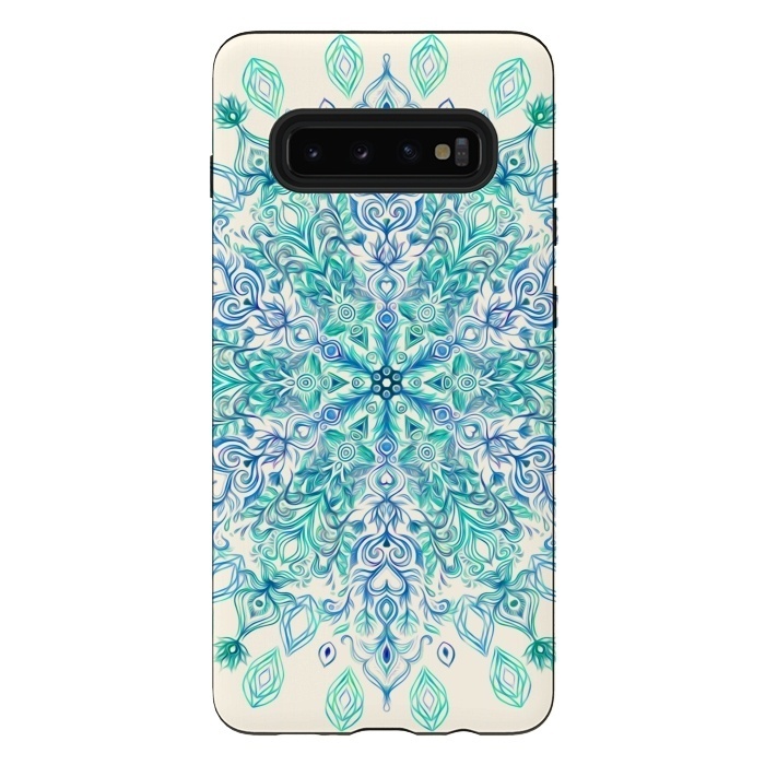 Galaxy S10 plus StrongFit Peppermint Snowflake on Cream  by Micklyn Le Feuvre