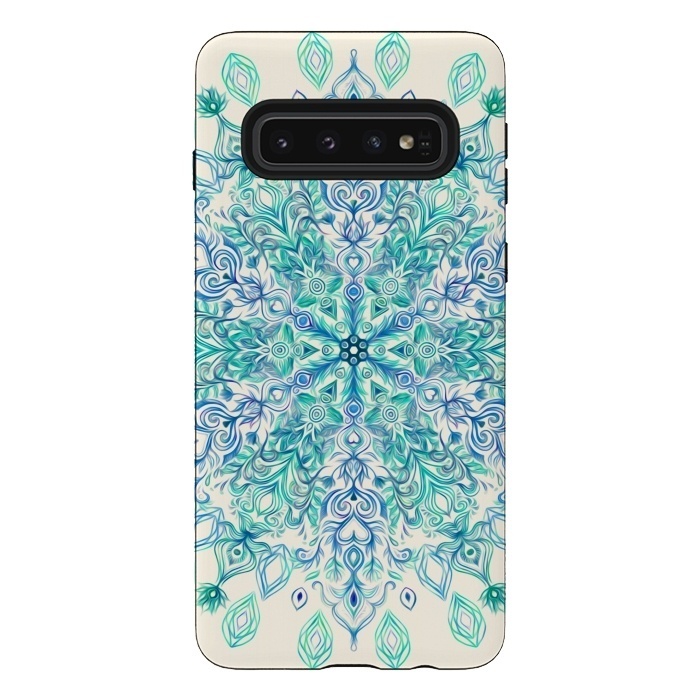 Galaxy S10 StrongFit Peppermint Snowflake on Cream  by Micklyn Le Feuvre