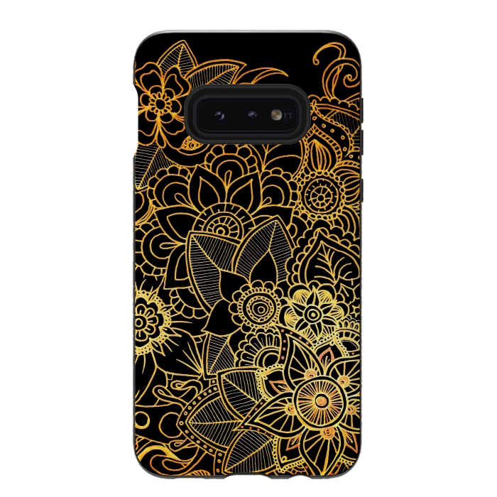 Galaxy S10e StrongFit Floral Doodle Gold G523 by Medusa GraphicArt