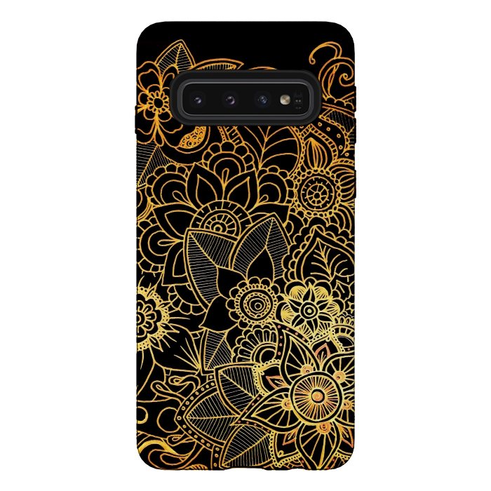 Galaxy S10 StrongFit Floral Doodle Gold G523 by Medusa GraphicArt
