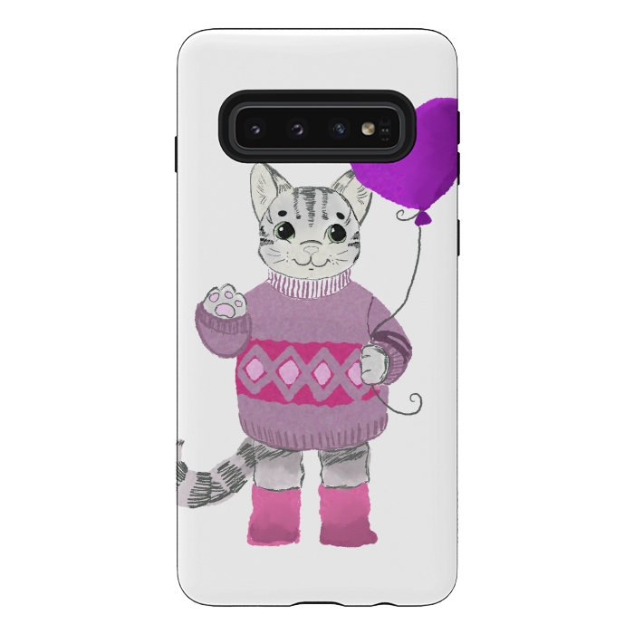 Galaxy S10 StrongFit Cute Cat by Merveilleux Clement