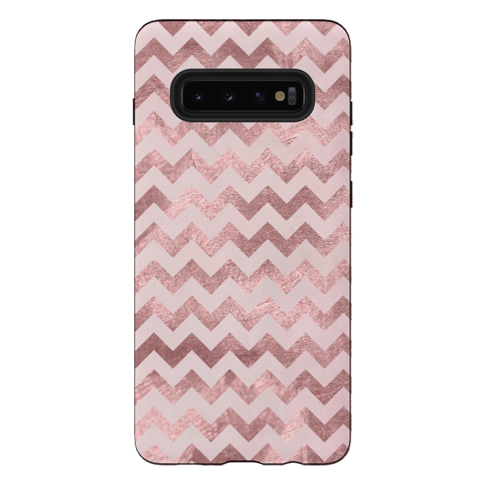 Galaxy S10 plus StrongFit Elegant Rose Gold Chevron Stripes 2 by Andrea Haase