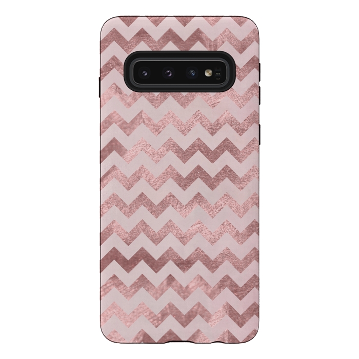 Galaxy S10 StrongFit Elegant Rose Gold Chevron Stripes 2 by Andrea Haase
