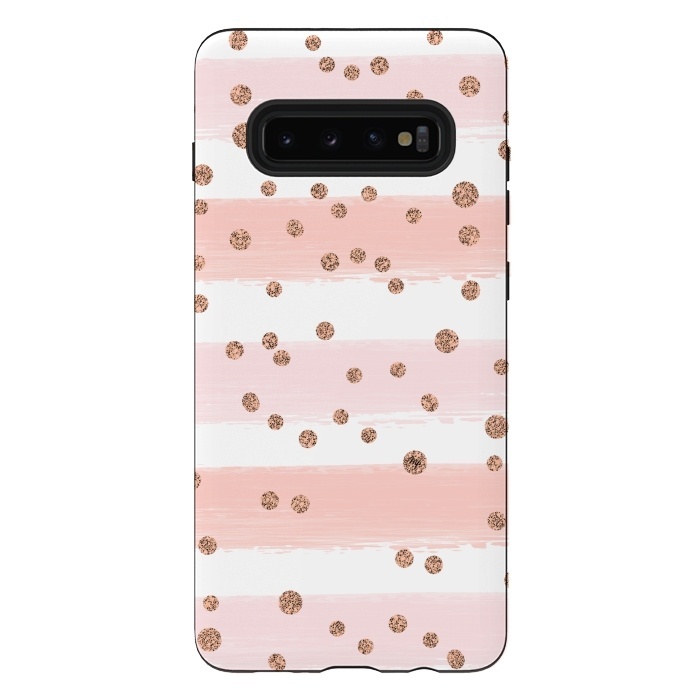 Galaxy S10 plus StrongFit Pink girly stripes by Martina