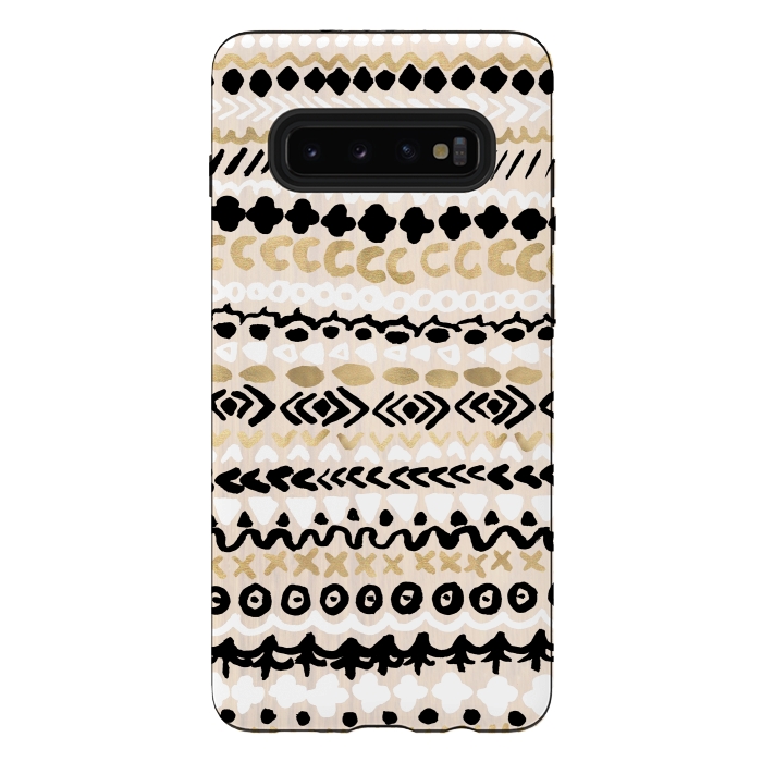 Galaxy S10 plus StrongFit Black, White & Gold Tribal by Tangerine-Tane