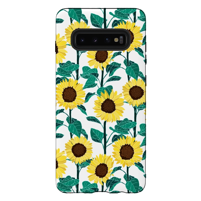 Galaxy S10 plus StrongFit Sunny Sunflowers - White  by Tigatiga