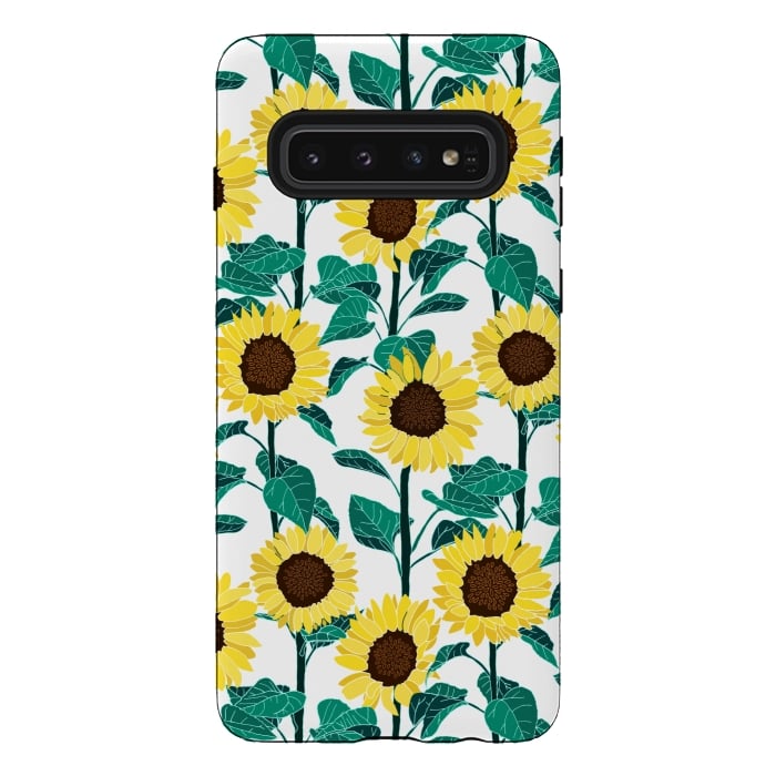 Galaxy S10 StrongFit Sunny Sunflowers - White  by Tigatiga