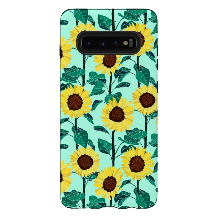 Galaxy S10 plus StrongFit Sunny Sunflowers - Mint  by Tigatiga