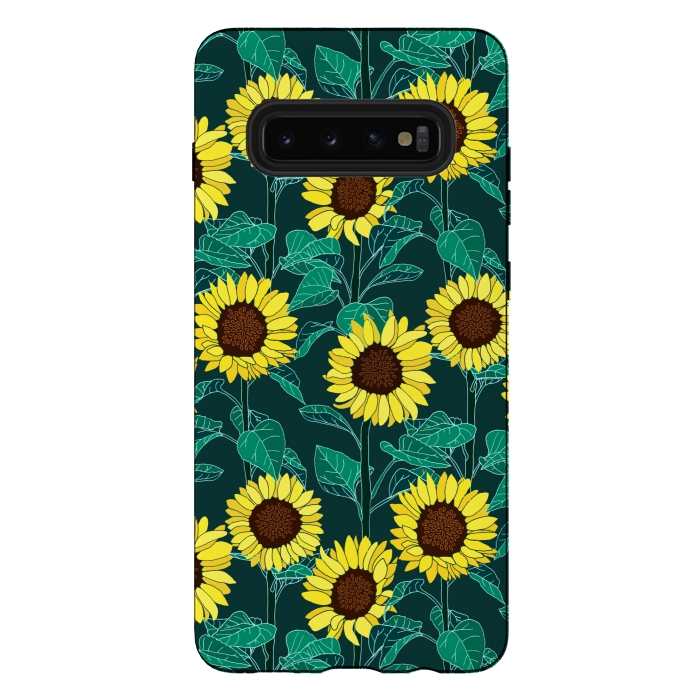 Galaxy S10 plus StrongFit Sunny Sunflowers - Emerald  by Tigatiga
