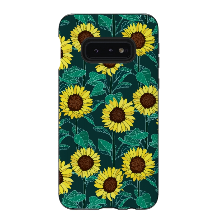 Galaxy S10e StrongFit Sunny Sunflowers - Emerald  by Tigatiga