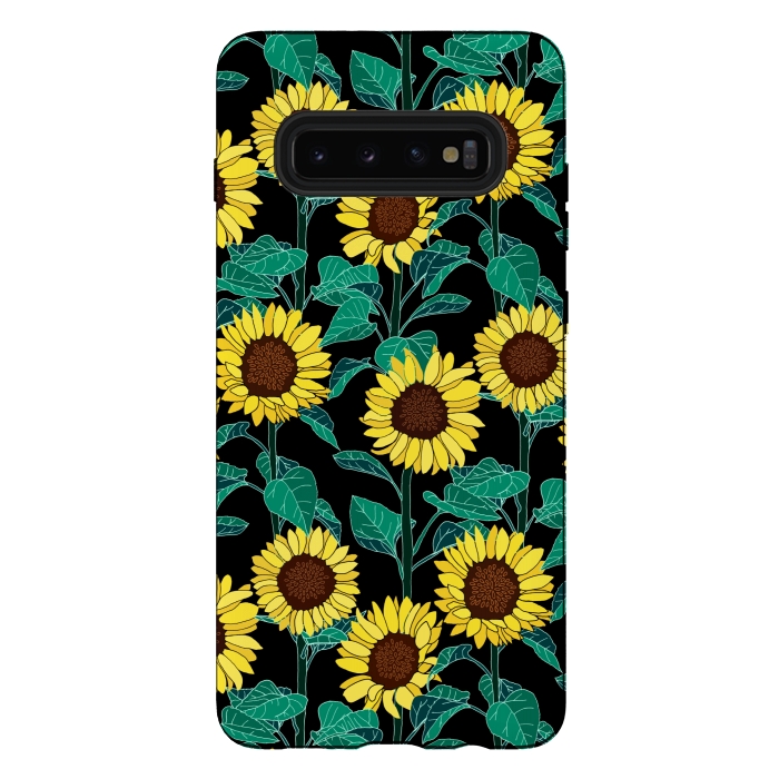 Galaxy S10 plus StrongFit Sunny Sunflowers - Black  by Tigatiga