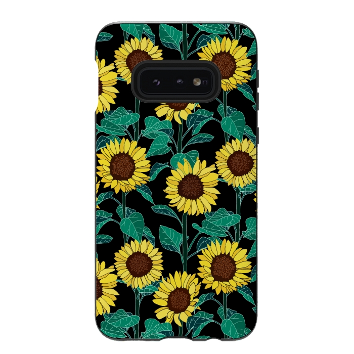 Galaxy S10e StrongFit Sunny Sunflowers - Black  by Tigatiga