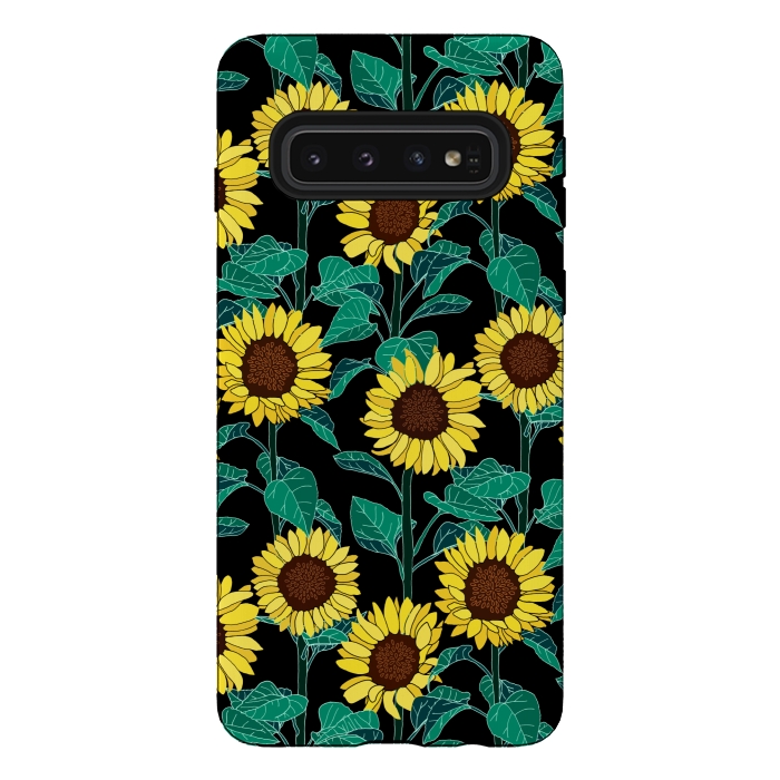 Galaxy S10 StrongFit Sunny Sunflowers - Black  by Tigatiga