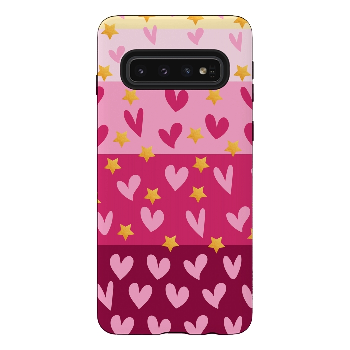 Galaxy S10 StrongFit Pink Hearts With Stars by Rossy Villarreal