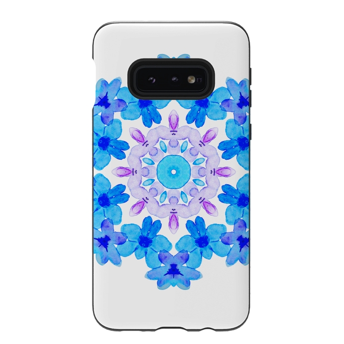 Galaxy S10e StrongFit Flower Mandala Violet Blue Watercolor Floral Art by Boriana Giormova