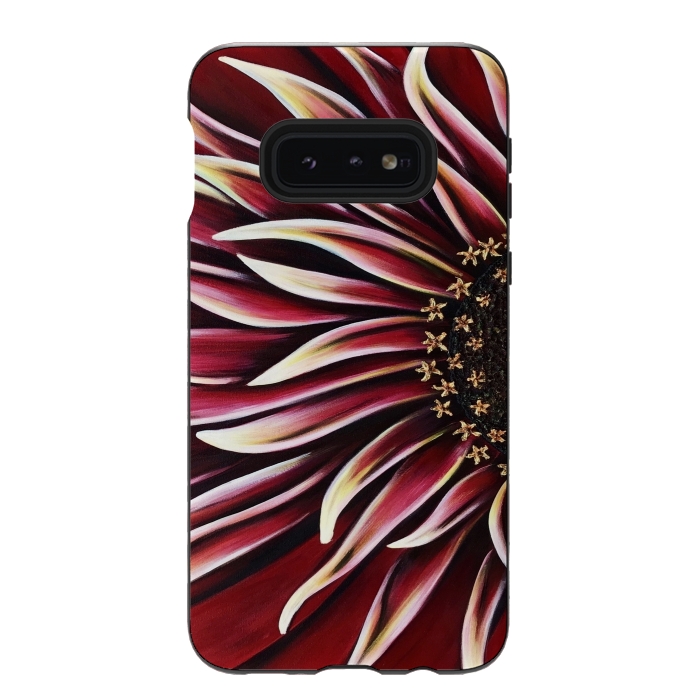 Galaxy S10e StrongFit Wild Red Zinnia by Denise Cassidy Wood
