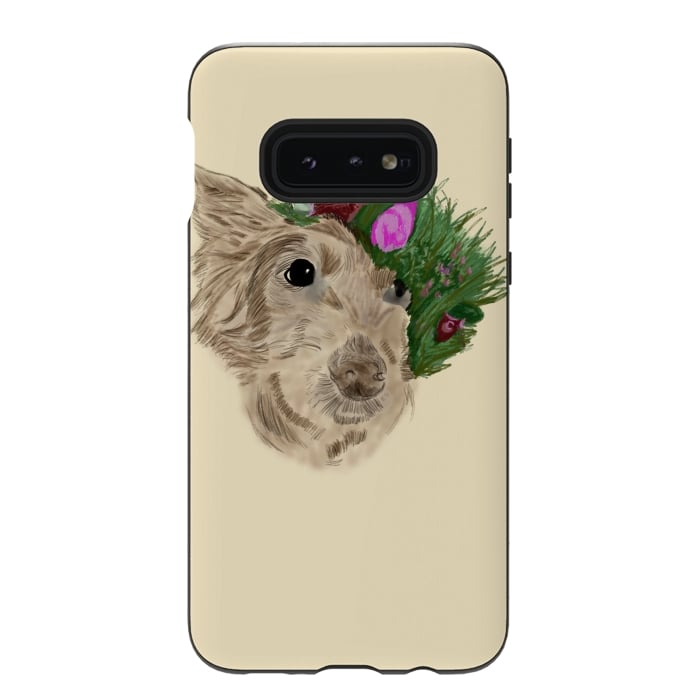 Galaxy S10e StrongFit Flowers with dog by Merveilleux Clement