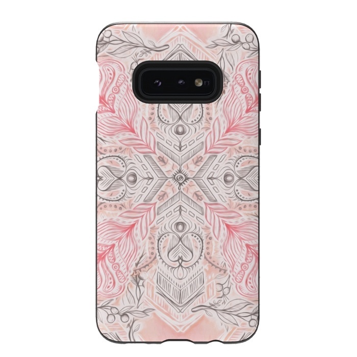 Galaxy S10e StrongFit Boho Soft Peach Pink Tribal Pattern by Micklyn Le Feuvre