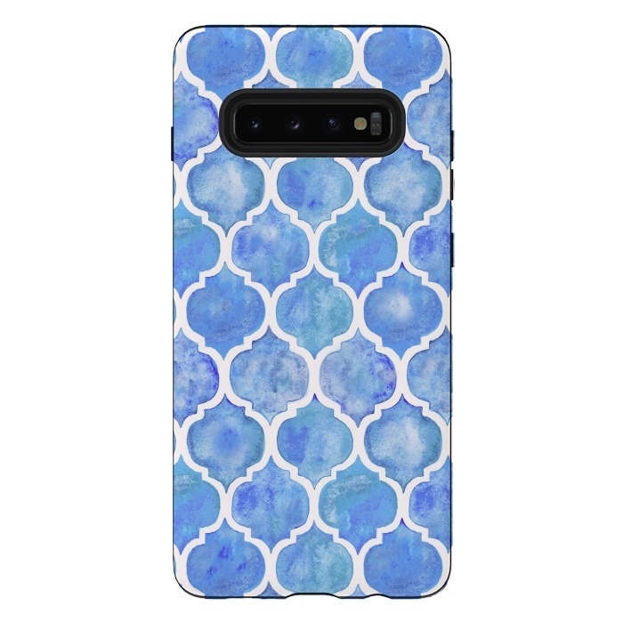 Galaxy S10 plus StrongFit Cornflower Blue Textured Moroccan Pattern by Micklyn Le Feuvre