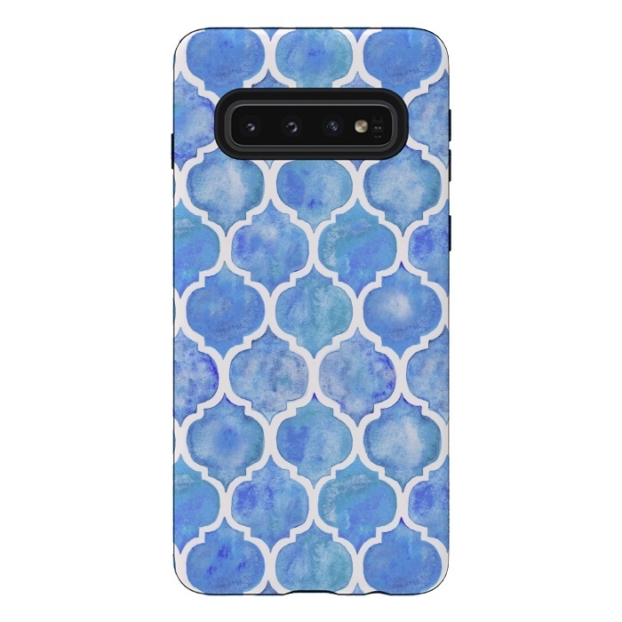 Galaxy S10 StrongFit Cornflower Blue Textured Moroccan Pattern by Micklyn Le Feuvre