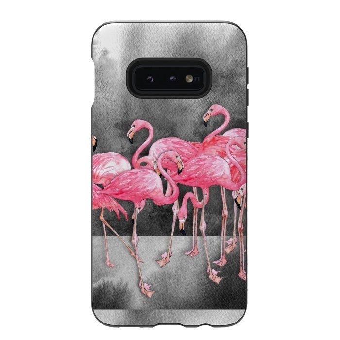 Galaxy S10e StrongFit Pink Flamingos in Watercolor & Ink by Micklyn Le Feuvre
