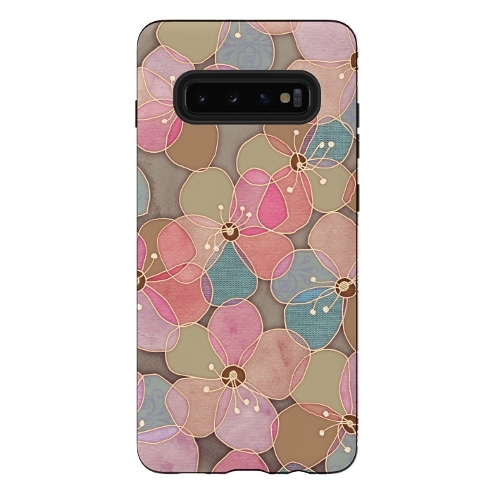 Galaxy S10 plus StrongFit Simple Floral in Soft Neutrals and Pink by Micklyn Le Feuvre