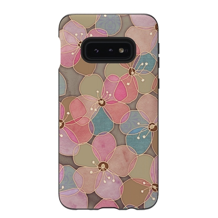 Galaxy S10e StrongFit Simple Floral in Soft Neutrals and Pink by Micklyn Le Feuvre