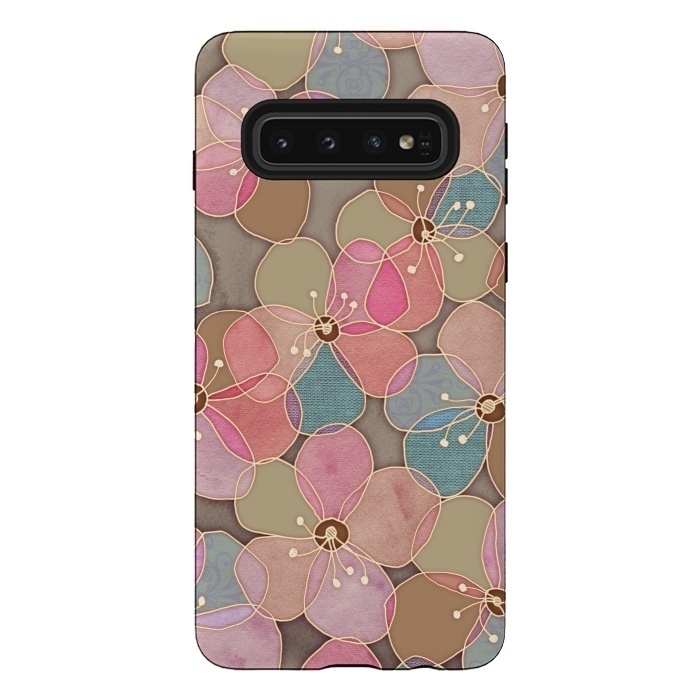 Galaxy S10 StrongFit Simple Floral in Soft Neutrals and Pink by Micklyn Le Feuvre