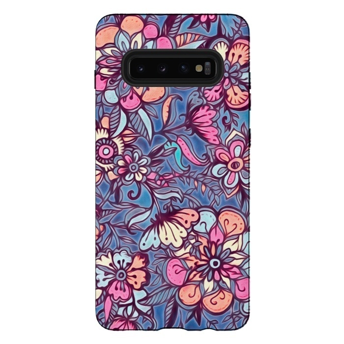 Galaxy S10 plus StrongFit Sweet Spring Floral - soft indigo & candy pastels by Micklyn Le Feuvre