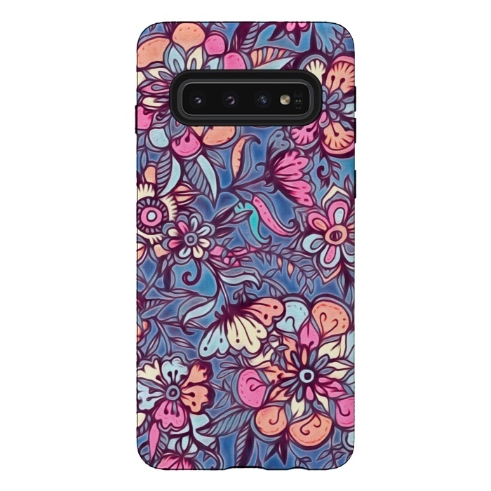 Galaxy S10 StrongFit Sweet Spring Floral - soft indigo & candy pastels by Micklyn Le Feuvre