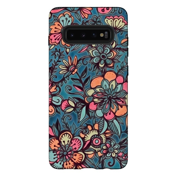 Galaxy S10 plus StrongFit Sweet Spring Floral - melon pink, butterscotch & teal by Micklyn Le Feuvre