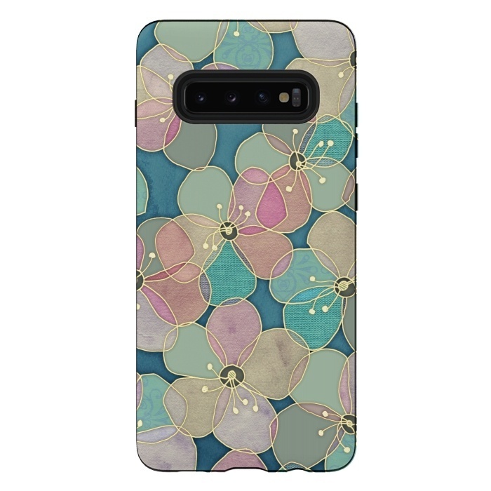 Galaxy S10 plus StrongFit It's Always Summer Somewhere - floral pattern on teal by Micklyn Le Feuvre
