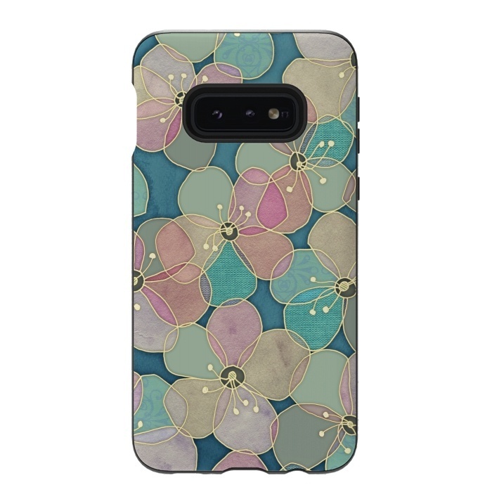 Galaxy S10e StrongFit It's Always Summer Somewhere - floral pattern on teal by Micklyn Le Feuvre