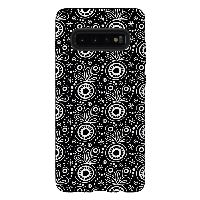 Galaxy S10 plus StrongFit Abstract Doodle Pattern Black by Majoih