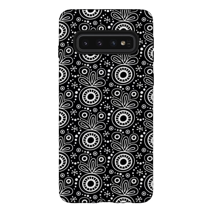 Galaxy S10 StrongFit Abstract Doodle Pattern Black by Majoih