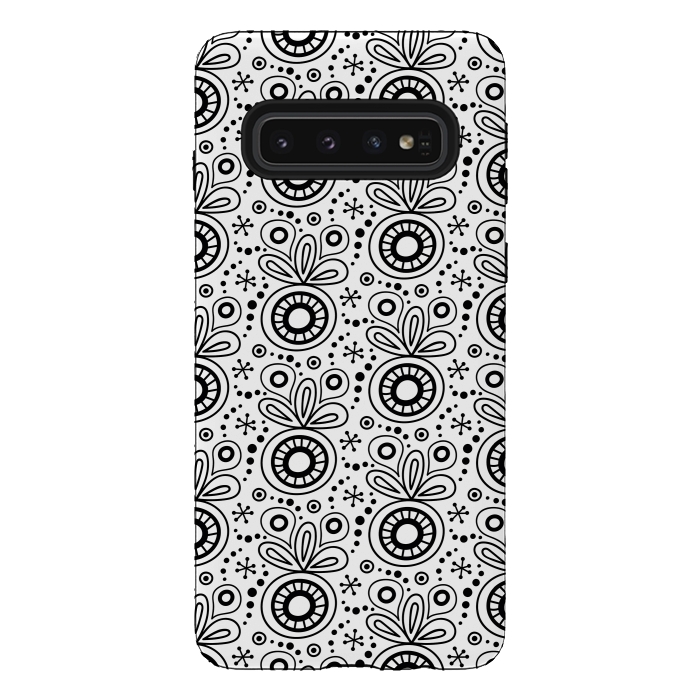 Galaxy S10 StrongFit Abstract Doodle Pattern White by Majoih