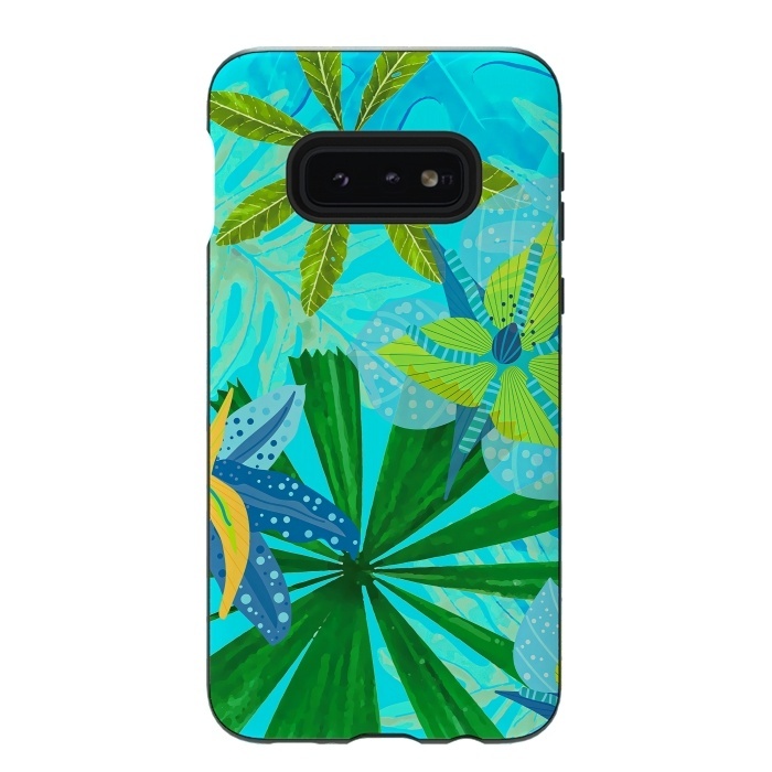 Galaxy S10e StrongFit Watercolor Abstract Teal and Blue Aloha tropical Jungle by  Utart