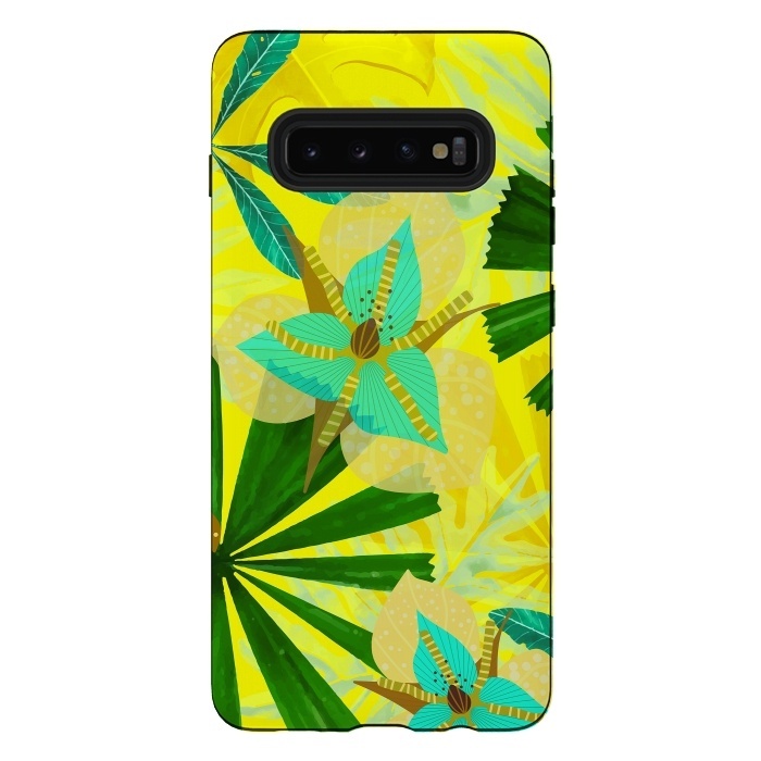 Galaxy S10 plus StrongFit Colorful Yellow Green and teal Abstract Aloha Tropical Jungle by  Utart