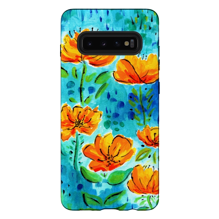 Galaxy S10 plus StrongFit Abstract Orange Poppies by Tigatiga