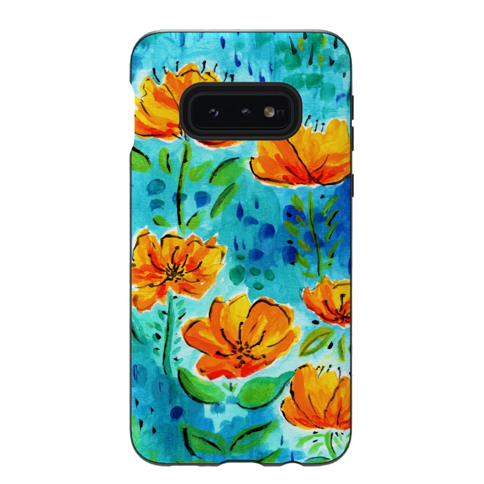 Galaxy S10e StrongFit Abstract Orange Poppies by Tigatiga