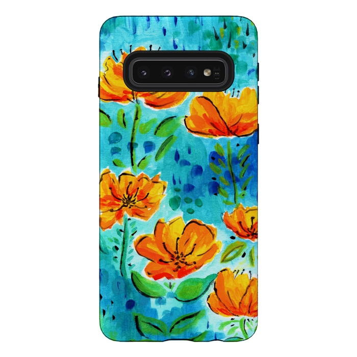 Galaxy S10 StrongFit Abstract Orange Poppies by Tigatiga