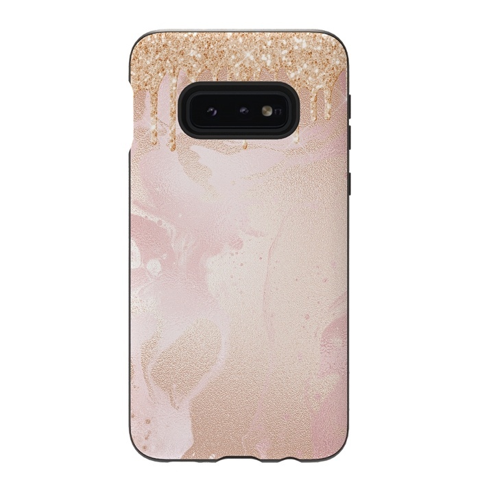 Galaxy S10e StrongFit Gold Glitter Rain on Blush Marble by  Utart
