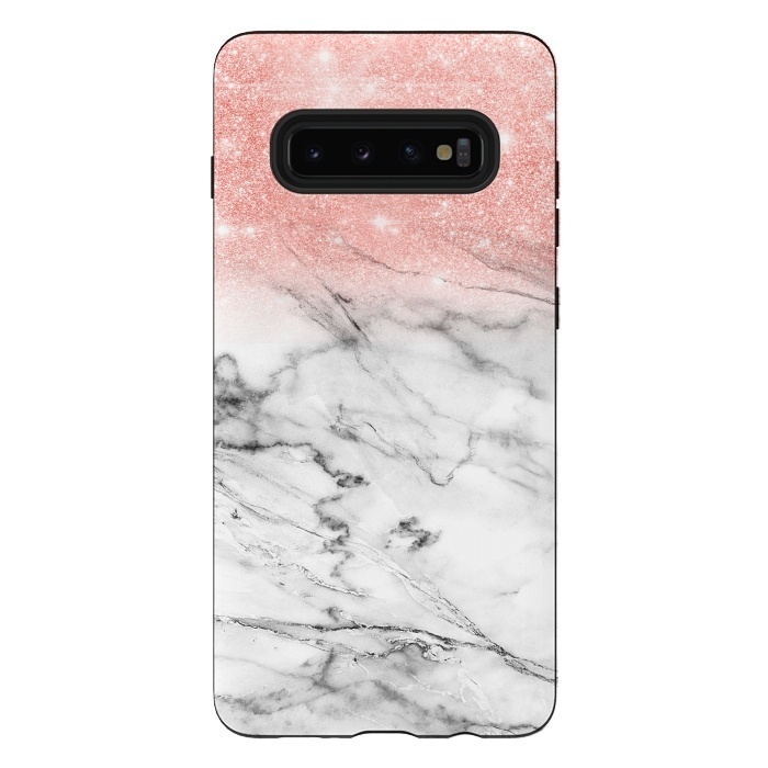 Galaxy S10 plus StrongFit Rose Gold Glitter on Marble by  Utart