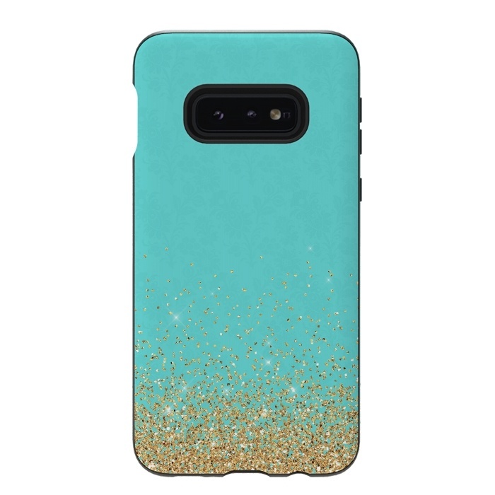 Galaxy S10e StrongFit Gold Glitter on Teal Damask by  Utart