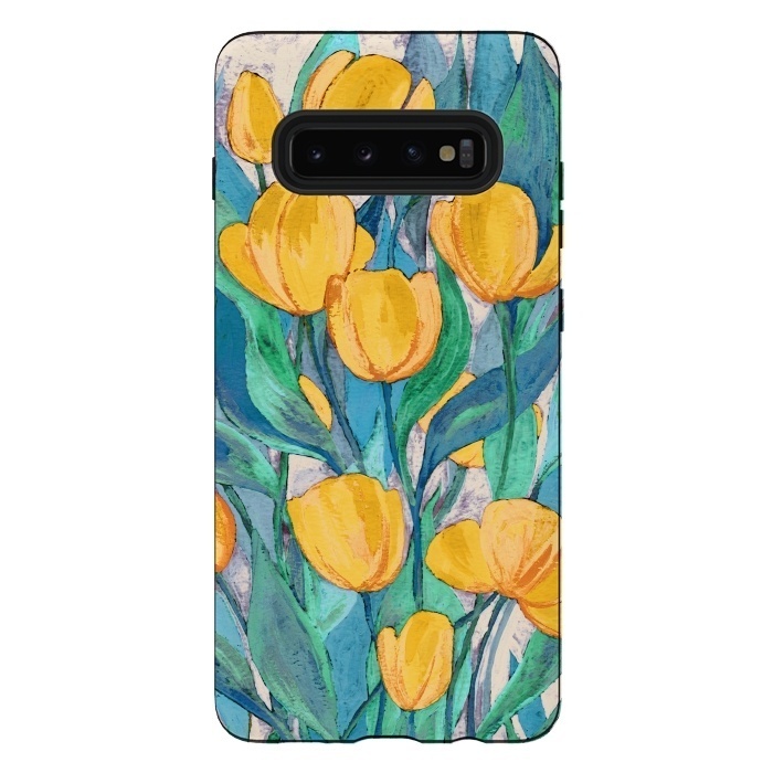 Galaxy S10 plus StrongFit Blooming Golden Tulips in Gouache  by Micklyn Le Feuvre