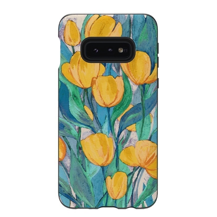 Galaxy S10e StrongFit Blooming Golden Tulips in Gouache  by Micklyn Le Feuvre