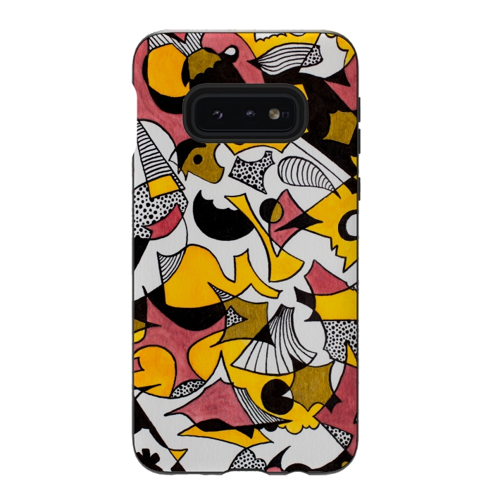 Galaxy S10e StrongFit Abstract Shapes in Yellow, Red and Gold by Paula Ohreen