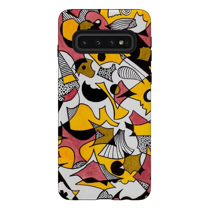 Galaxy S10 StrongFit Abstract Shapes in Yellow, Red and Gold by Paula Ohreen