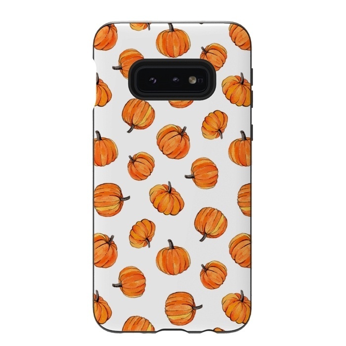 Galaxy S10e StrongFit Tiny Pumpkin Polka Dots on White by Micklyn Le Feuvre